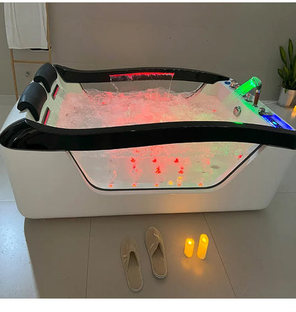 HOKO Schwarzer Indoor-Whirlpool, Spa-Badewanne mit Wasserfall, Massage-Badewanne mit Whirlpool-Düsen, Hydromassage-Badewanne