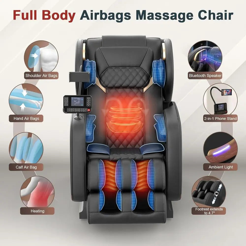 Fauteuil de massage 2026, fauteuil de massage corps entier et inclinable avec 10 points fixes, zéro gravité, cuir grain de bois, massage des pieds