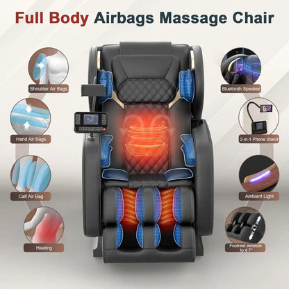 Fauteuil de massage 2026, fauteuil de massage corps entier et inclinable avec 10 points fixes, zéro gravité, cuir grain de bois, massage des pieds