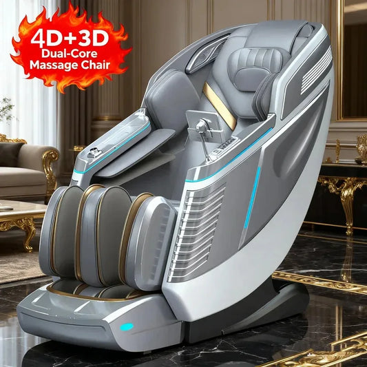 4D+3D-Massagesessel Ganzkörper-Massagesessel mit Schwerelosigkeitsfunktion, SL-Track, Shiatsu-Massage, Bodyscan, Fußrollen, Dehnfunktion, Heizfunktion