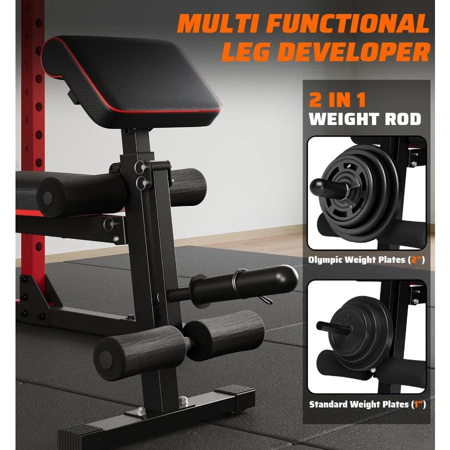 Verstellbare Hantelbank mit Beinstreckung und Curlpult für das Heim-Fitnessstudio, 360 kg Tragfähigkeit, flache Schrägbank Negativbank Hantelbank