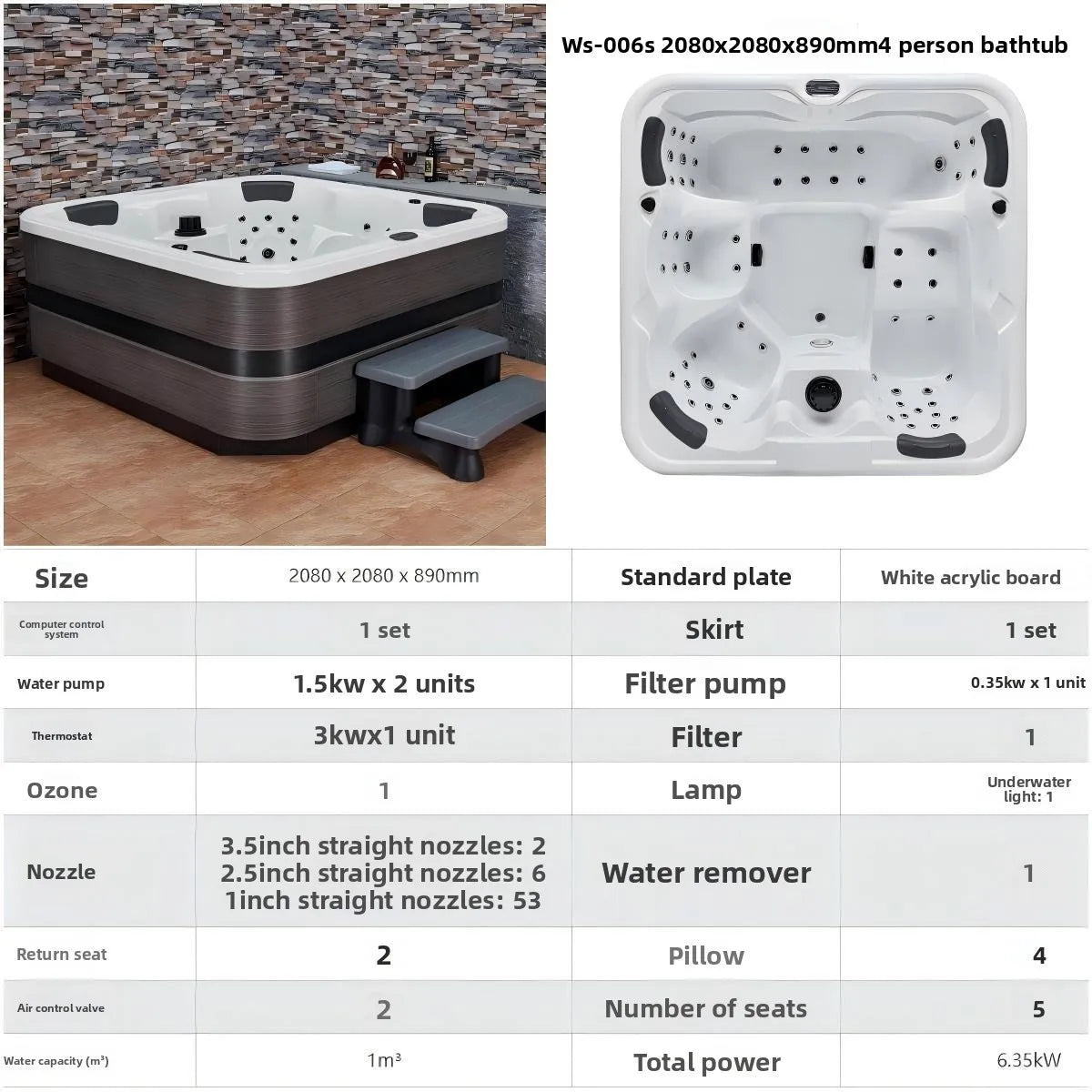 Outdoor-Jacuzzi-SPA-Whirlpool, großer Acryl-Massagebadewanne, intelligenter thermostatisch beheizter Pool, Villa, Hof, Hotel, Resort