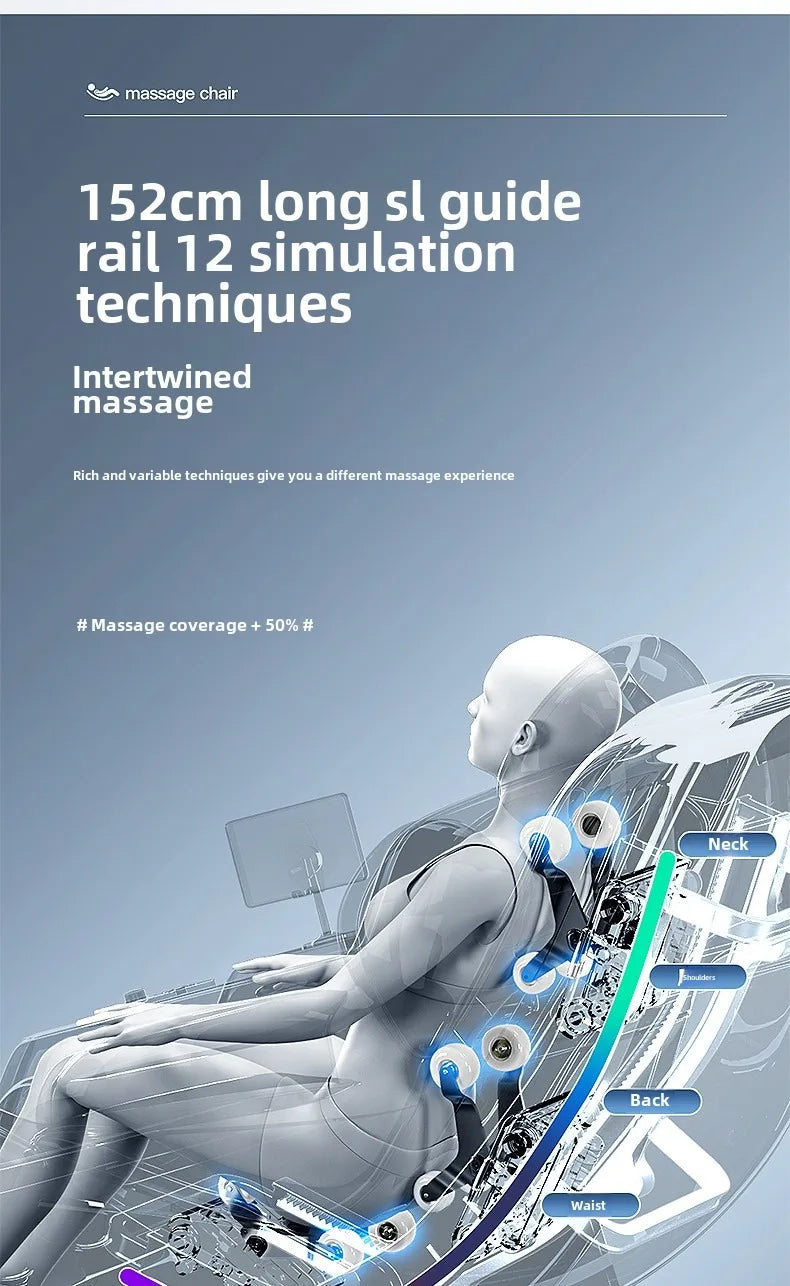 Ganzkörper-Zero-Gravity-Massagesessel mit Rücken-, Taillen-, Hüft-, Bein- und Fußmassage, 10 Rollen, Heizung, LCD-Touchscreen