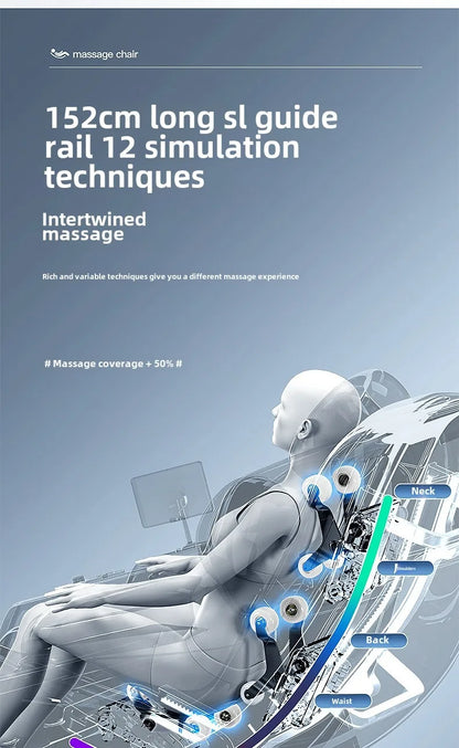 Ganzkörper-Zero-Gravity-Massagesessel mit Rücken-, Taillen-, Hüft-, Bein- und Fußmassage, 10 Rollen, Heizung, LCD-Touchscreen