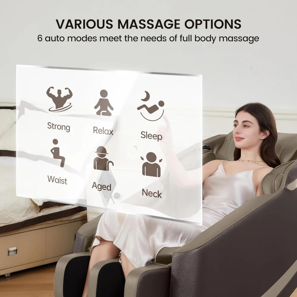 Massage Chair Full Body, Zero Gravity Massage Chair with 6 Auto Modes, 8 Fixed-Point Massage Rollers, LCD, Bluetooth,