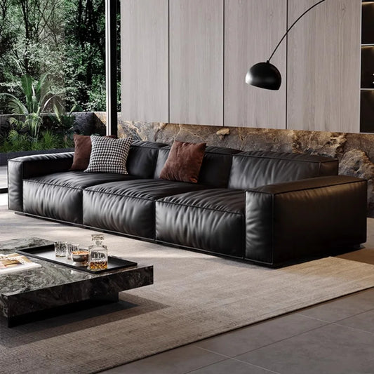 Familien-italienische Wohnzimmer-Sofas aus echtem Leder, Schnittsofa für Wohnungen, entspannendes Sofa, elegante, bequeme Möbel für Zuhause