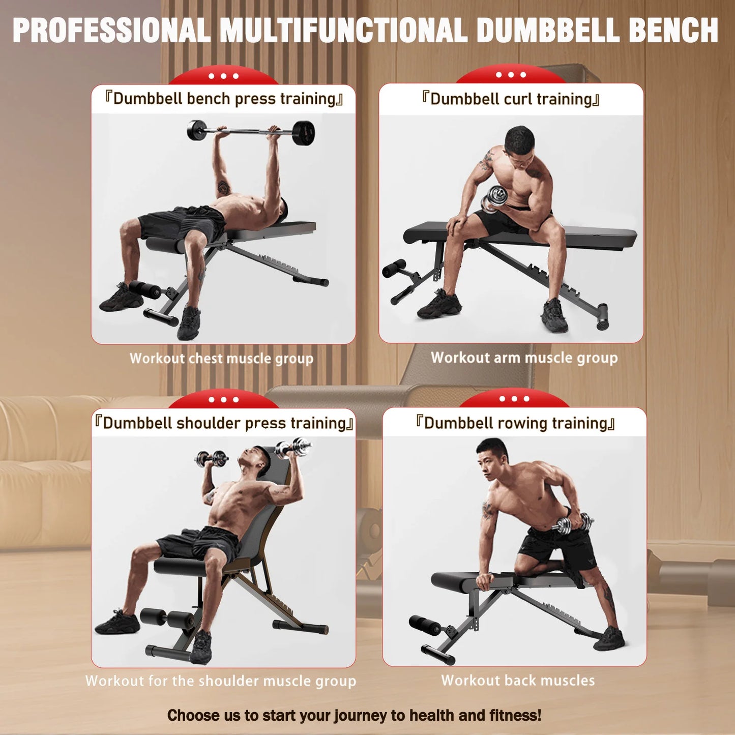 Adjustable Workout Weight Bench Foldable Dumbbell Bench Strength Training 1000lbs Full Body Exercise Extended Back for Home Gym