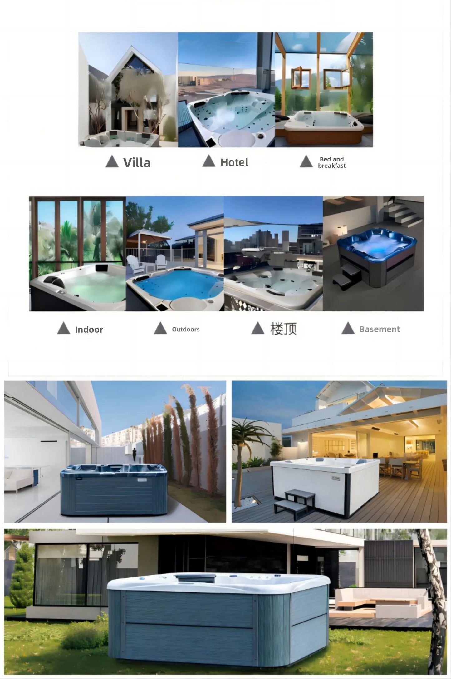 Outdoor Jacuzzi SPA Whirlpool Badewanne Große Acryl-Massagebadewanne Intelligenter beheizter thermostatischer Pool für Villa Hotel Resort Homestay Möbel