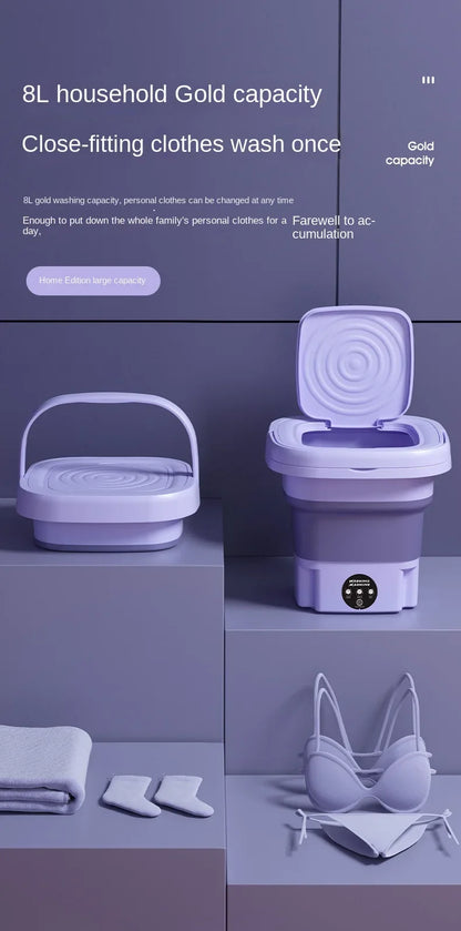Mini faltbare Waschmaschine Tragbar für Babys und Kinder, Socken, Unterwäsche 8L, kleine automatische Modi, Wäschesack