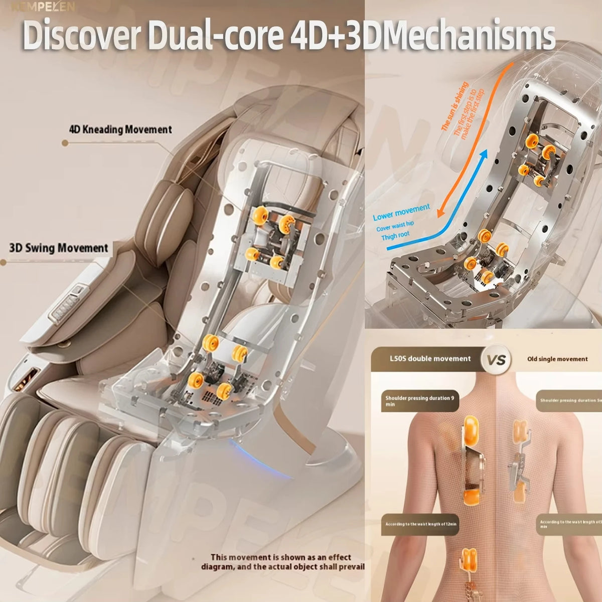 Dual-Core-Massagesessel für Rücken- und Schlafentlastung, 4D+3D-Tiefenmassage mit Wiegefunktion und Meditation