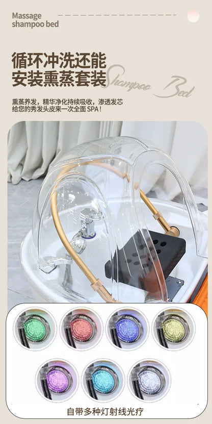 Barber Shop Lounge Shampoo Chair Bed Ear Picking Equipment Sink Shampoo Chair Comfort PU Leather Furniture Shampooing Lit MHXFY