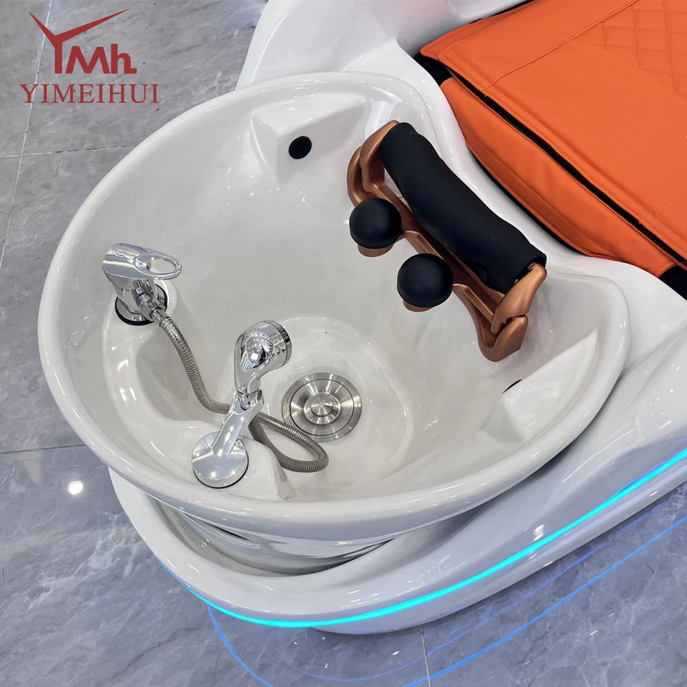 White color Water Circulation Electric Massage barbershop Shampoo Bed for Hair Wash
