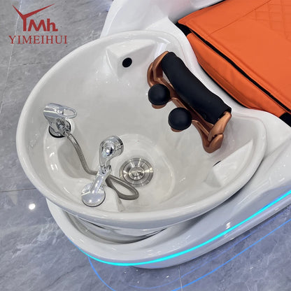White color Water Circulation Electric Massage barbershop Shampoo Bed for Hair Wash