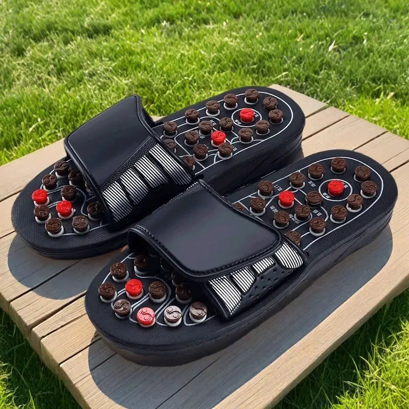 Health care Wooden base acupunture foot massage slippers natural stone acupoint massage slippers