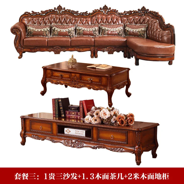 European leather corner high-end left and right concubines American solid wood  living room L-shaped combination sofa