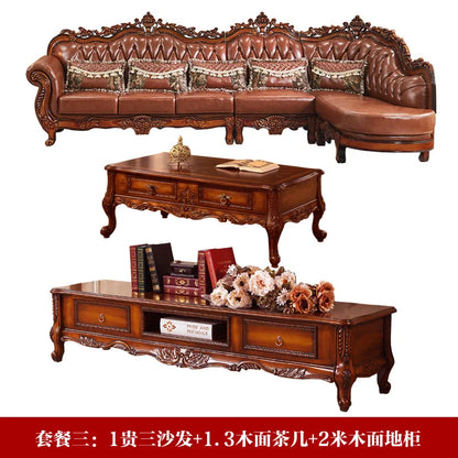 European leather corner high-end left and right concubines American solid wood  living room L-shaped combination sofa