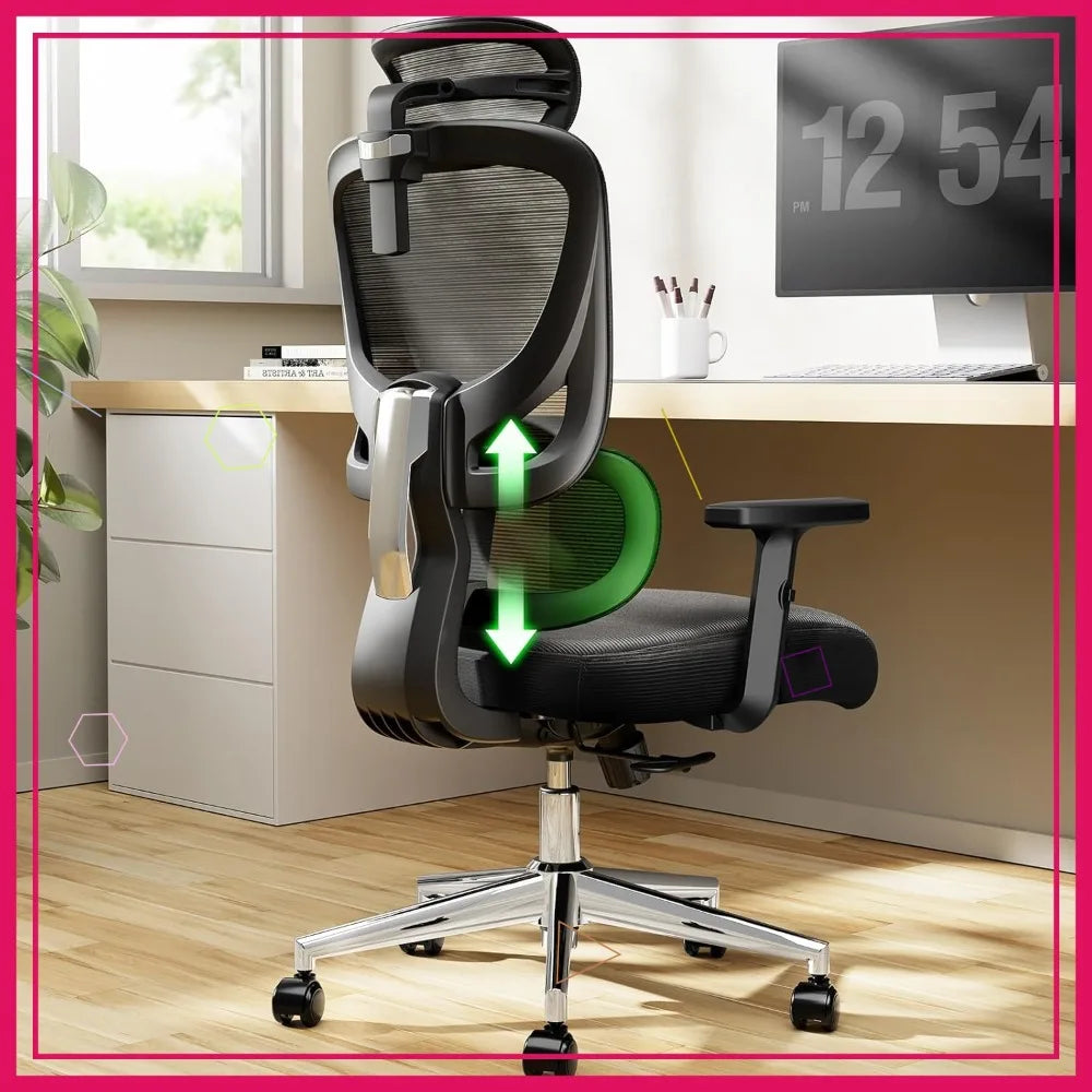 Ergonomischer Gaming-Bürostuhl mit verstellbarer Lordosenstütze, atmungsaktiver Netzbespannung und Wippfunktion – Schwarz