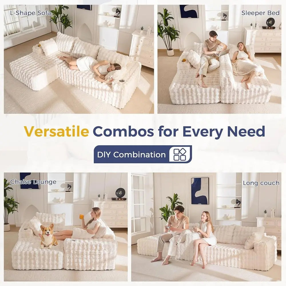 L-förmiges Sektionssofa, 104 modernes Sofa mit Chaiselongue, Wohnzimmerschlafsofa, keine Montage, Beige