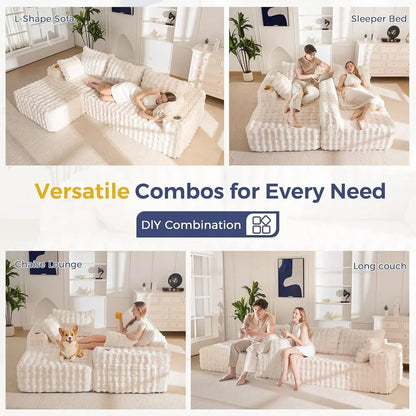 L-förmiges Sektionssofa, 104 modernes Sofa mit Chaiselongue, Wohnzimmerschlafsofa, keine Montage, Beige