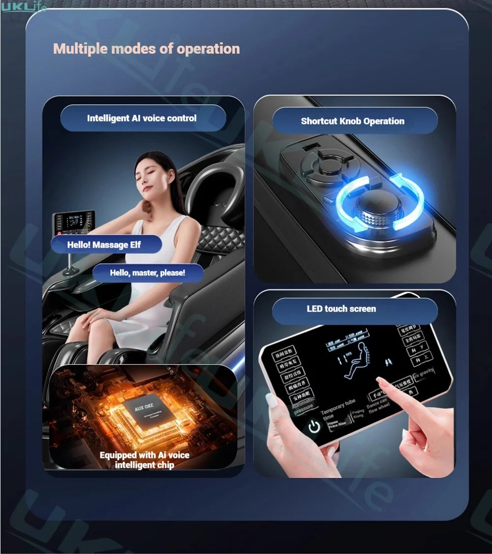 2025 Upgrade 6D Jade-Rollen-Massagesessel mit KI-Sprachsteuerung, automatischem Körperscan, Thai-Stretching & Handyhalter – Schwerelosigkeit F