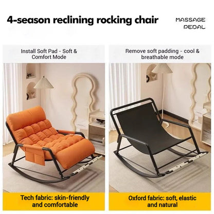 Living Room Reclining Rocking Chair Soft Removable Cushion Lounge Chair with Foldable Footrest Modern Home Office Relaxing Chair
