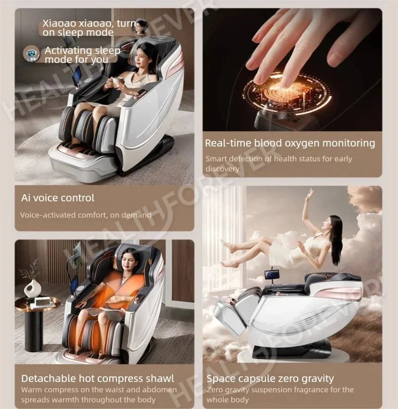 6D+6D Dual 6-Kopf-Massagesessel SL Track Wärmetherapie KI-Sprachsteuerung Thai-Stretch-Massagesessel 4D Zero Gravity Gesundheits-Scan