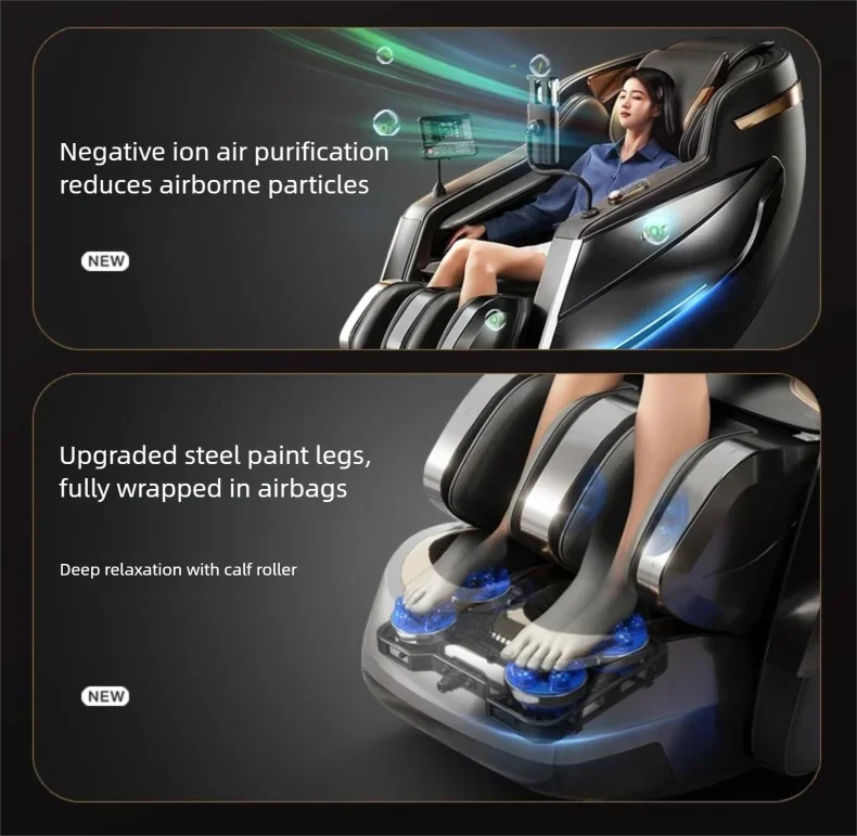 4D Mechanismus Massagesessel Tiefe Thai-Dehnung LCD Touchscreen Wadenrolle Airbag Kompression Kneten Schwerelosigkeit Entspannung