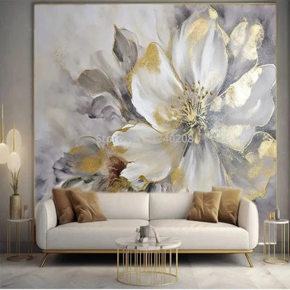 Custom 3D Modern Gold Leaf Flower Art Wallpaper Mural