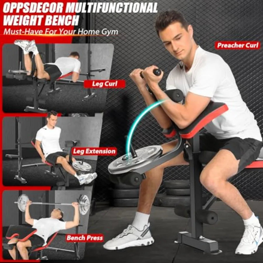6-in-1 verstellbare Hantelbank mit Beinstreckung und Beinbeugung für das Heim-Fitnessstudio Krafttraining Faltbares multifunktionales Workout