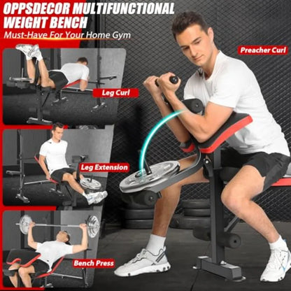 6-in-1 verstellbare Hantelbank mit Beinstreckung und Beinbeugung für das Heim-Fitnessstudio Krafttraining Faltbares multifunktionales Workout