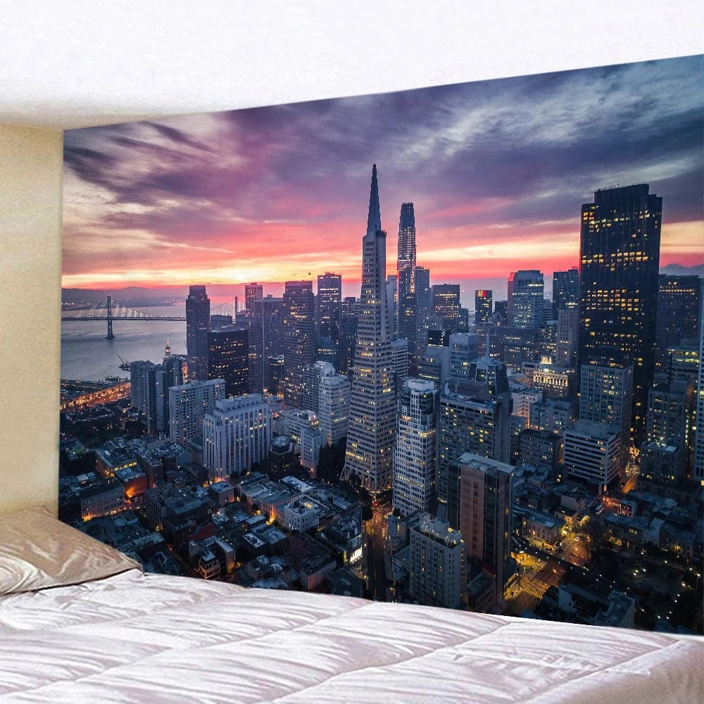 New York City Night View Tapestry – Boho Wall Hanging &amp; Home Decor