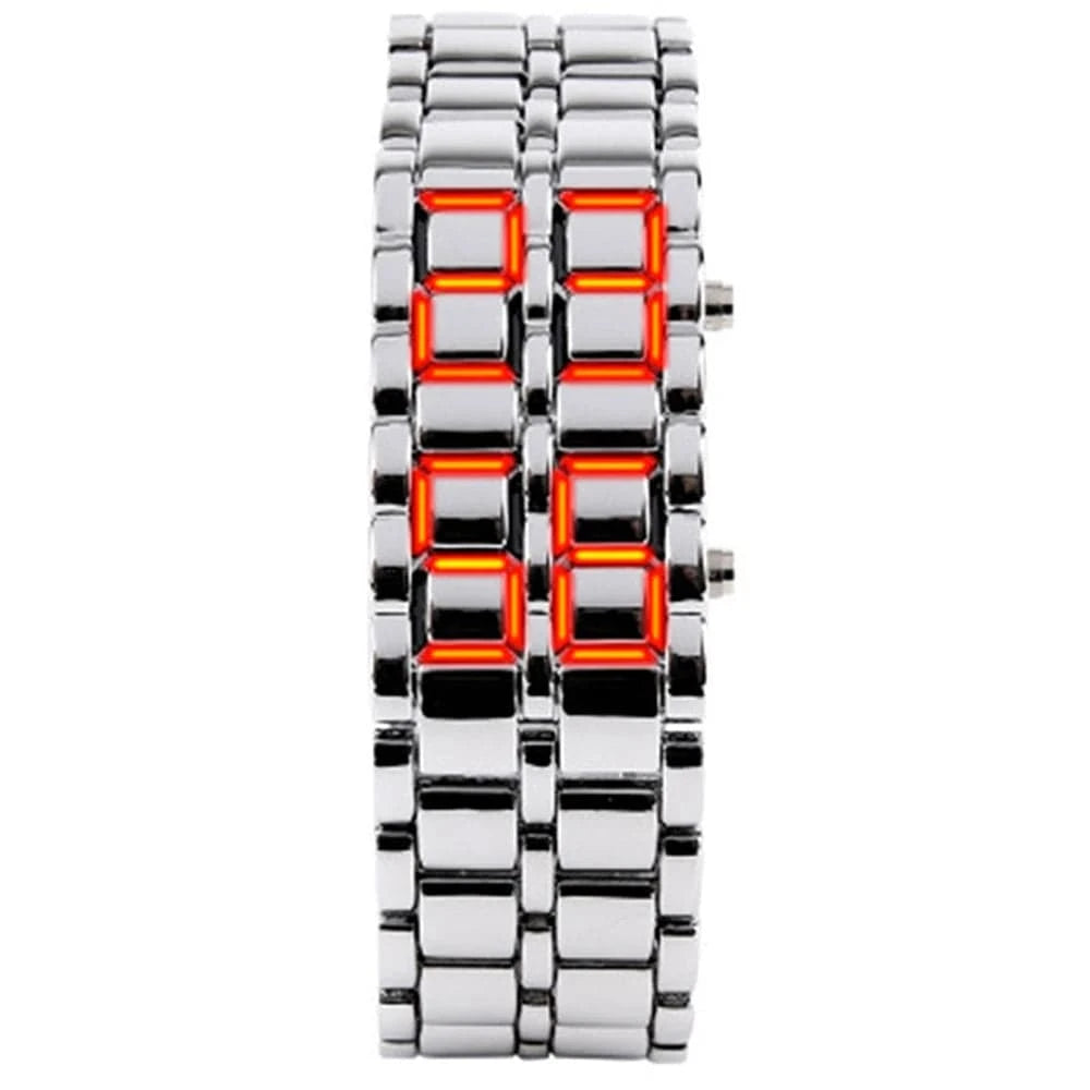 Fashion Men’s Digital Lava Wrist Watch – Full Black Metal with Red/Blue LED Display | Creative Sports Clock, Stylish Gift for Men &amp; Boys