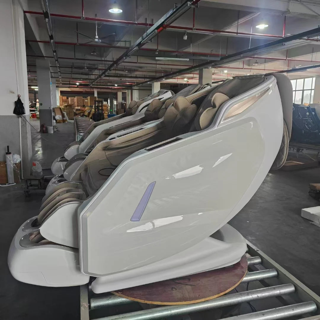 Luxuriöser elektrischer 4D-Massagesessel Zero Gravity SL-Track & Wärmetherapie Ganzkörper-Airbag Yoga Stretching Shiatsu-Liegesessel Massage
