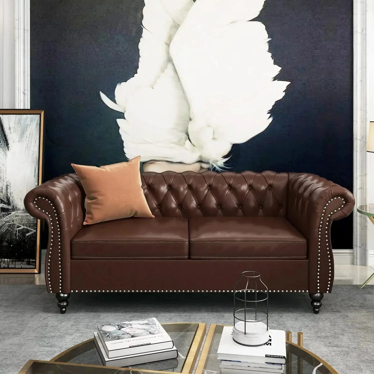 Accent Chesterfield Loveseat Sofa – Modern Tufted Upholstered Couch - FastZen