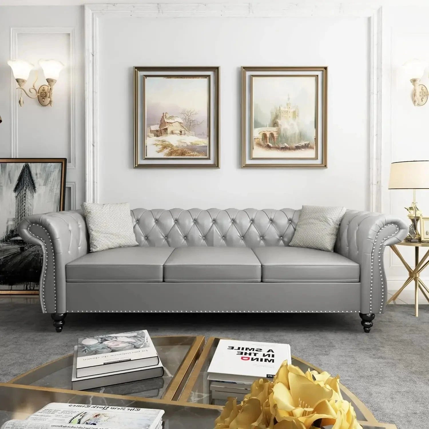 Accent Chesterfield Loveseat Sofa – Modern Tufted Upholstered Couch - FastZen