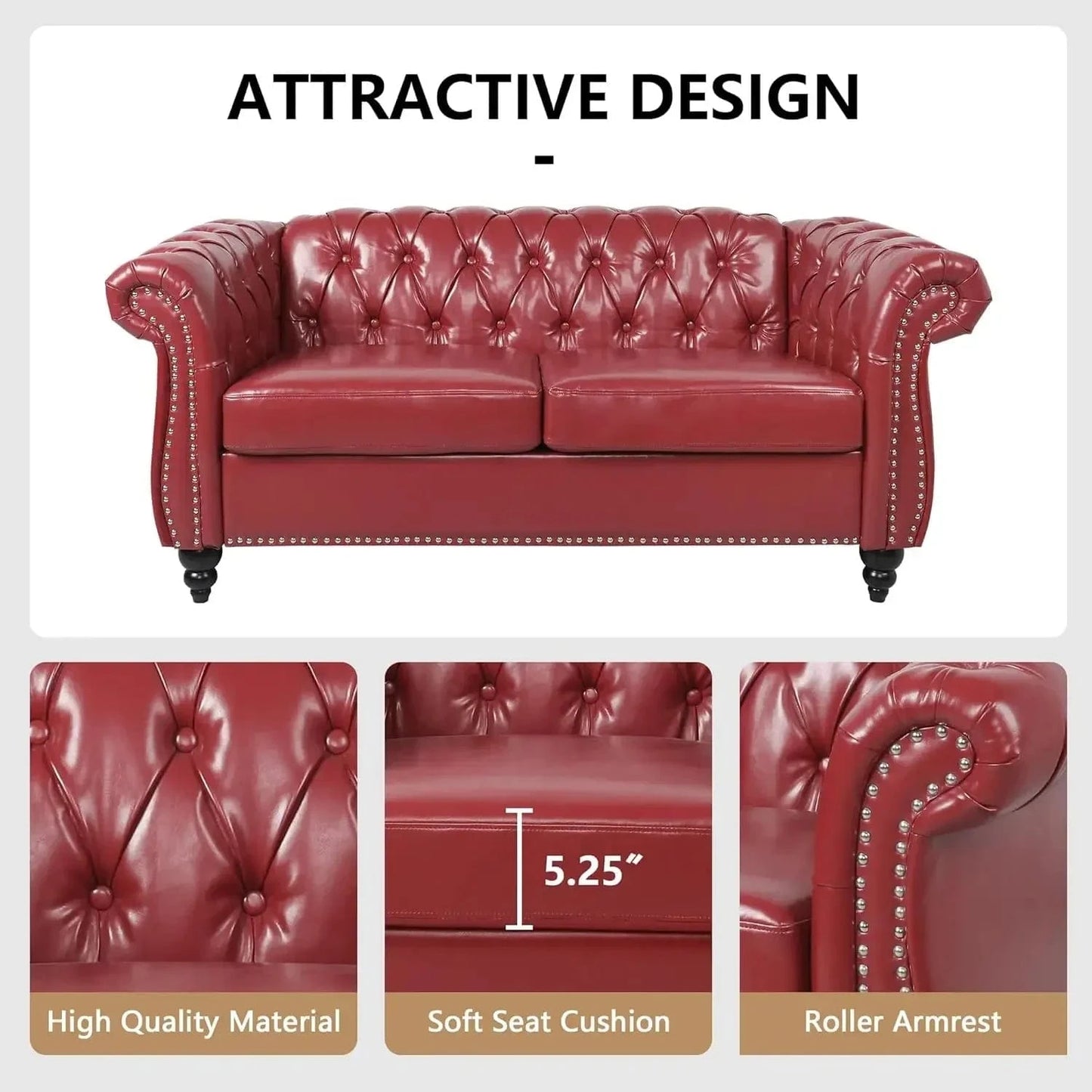 Accent Chesterfield Loveseat Sofa – Modern Tufted Upholstered Couch - FastZen