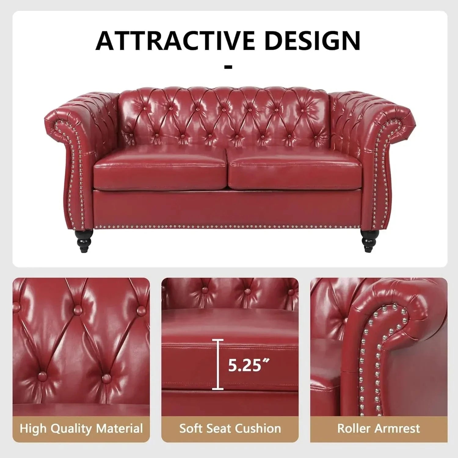 Accent Chesterfield Loveseat Sofa – Modern Tufted Upholstered Couch - FastZen