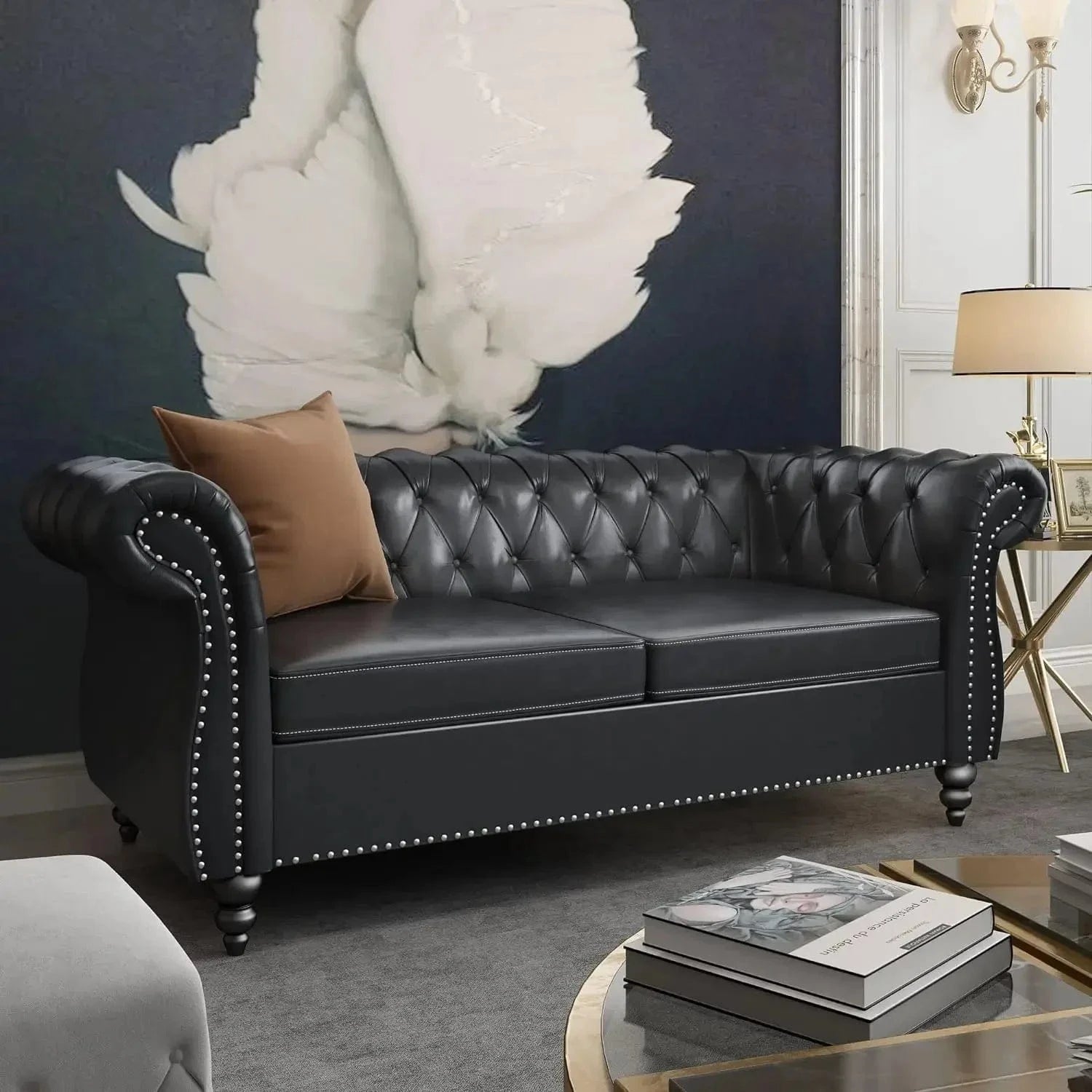 Accent Chesterfield Loveseat Sofa – Modern Tufted Upholstered Couch - FastZen