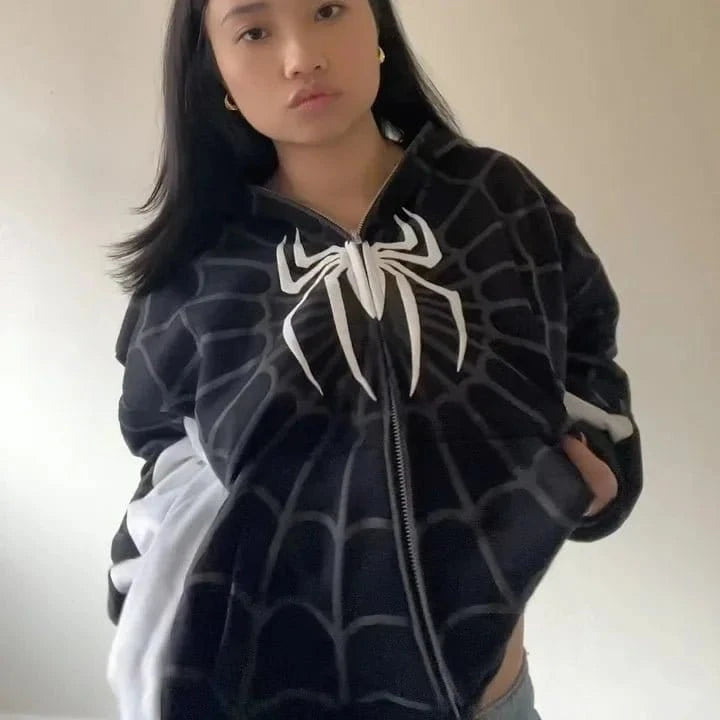 American Gothic Spider Zip Up Hoodie – – Men & Women Zip Up Jacket - Y2K Retro Streetwear - FastZen