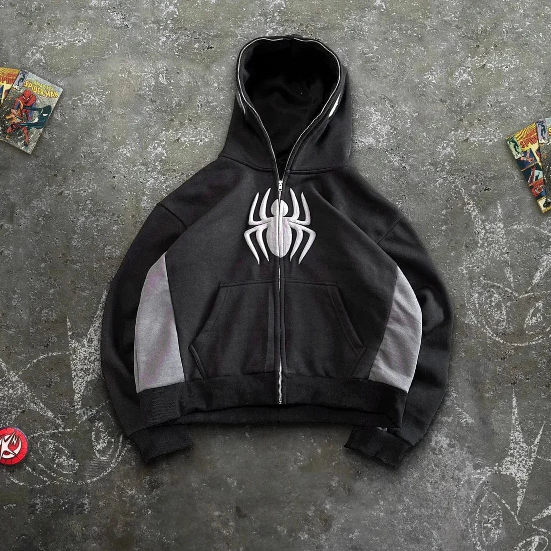 American Spider Vintage Zip Up Hoodie Y2K Oversized Hoodie – Men & Women Streetwear Sweatshirt - FastZen