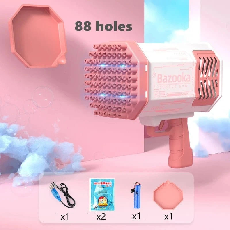 Automatic Bubble Gun Machine – 69/88 Holes Rocket Gatling Bubble Blower with LED Lights, Outdoor Fun Toy for Kids &amp; Parties - FastZen