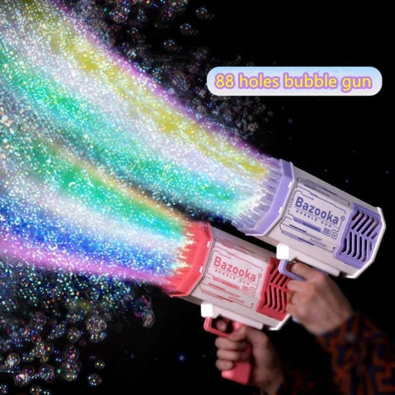 Automatic Bubble Gun Machine – 69/88 Holes Rocket Gatling Bubble Blower with LED Lights, Outdoor Fun Toy for Kids &amp; Parties - FastZen