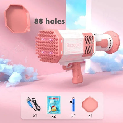 Automatic Bubble Gun Machine – 69/88 Holes Rocket Gatling Bubble Blower with LED Lights, Outdoor Fun Toy for Kids &amp; Parties - FastZen