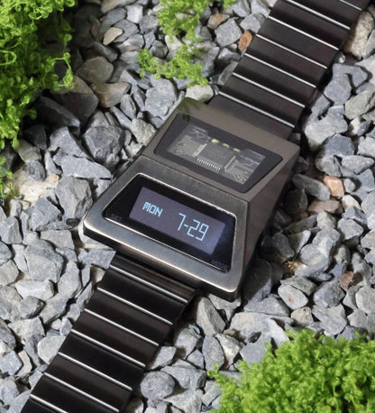 BENLYDESIGN Computron Watch for Men Solar OLED Display Digital Watch Men Lift to Wake Screen Cyberpunk Watch Stainless S3000 - C - FastZen