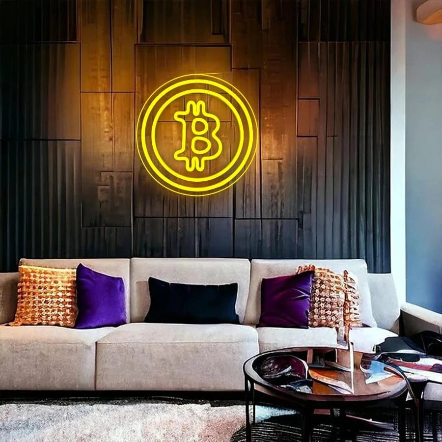 Bitcoin Neon Sign, Yellow Bitcoin Led Handmade, Used For Bedroom, Coffee Shop, Game Room, Bar Club Decor, Usb Power Supply. - FastZen