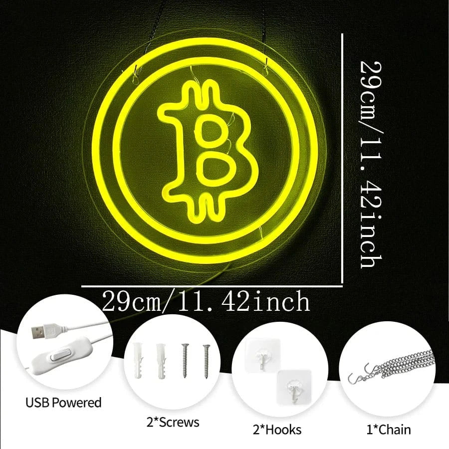 Bitcoin Neon Sign, Yellow Bitcoin Led Handmade, Used For Bedroom, Coffee Shop, Game Room, Bar Club Decor, Usb Power Supply. - FastZen