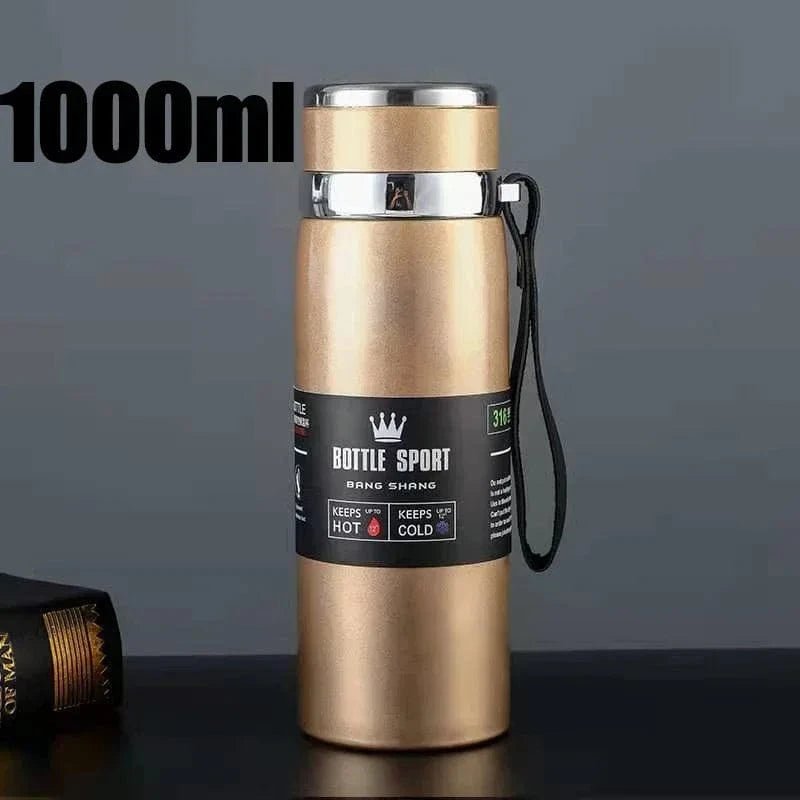 Bouteille d'eau thermique de 1000ml en acier inoxydable pour café et thé - FastZen