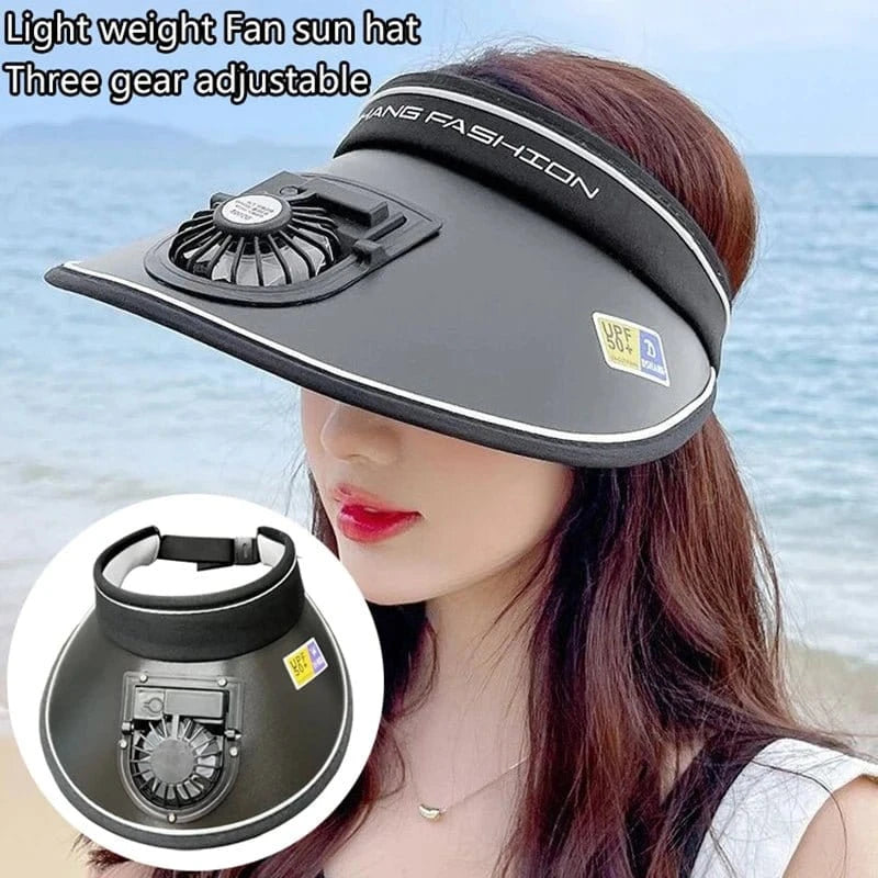 Breathable Cooling Fan Sun Visor Hat – USB Rechargeable Fan - FastZen
