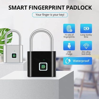 Cadenas Intelligent à Empreinte Digitale – USB Rechargeable, Étanche, Antivol, Déverrouillage Rapide 0.2s, Portable en Zinc - FastZen