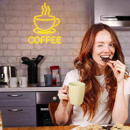 Coffee Neon Sign – LED Neon Light, USB Powered, Adjustable Brightness - FastZen